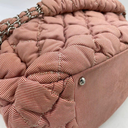 Chanel Nylon Bubble Striped Quilt Accordion Flap Bag Pink