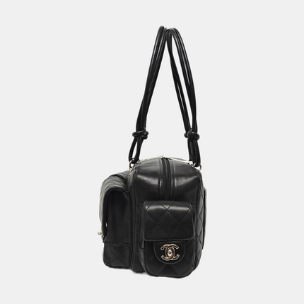Chanel Cambon Multi-pocket Ligne Reporter Bag Medium Black CC on Black Calfskin Leather
