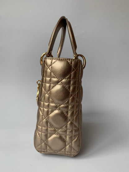 Sold Lady Dior ABCdior Small Champagne Gold and Metallic Cannage Lambskin Handbag