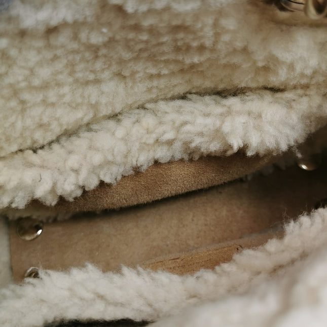 Lady Dior Mini Handbag Brown Leather Shearling Gold Hardware