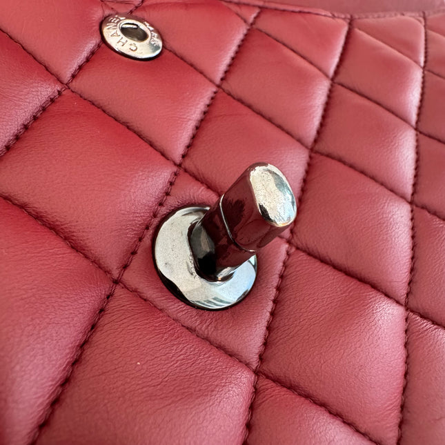 Chanel Classic Flap Burgundy Lambskin Leather Gunmetal Grey HW, 2011-2012