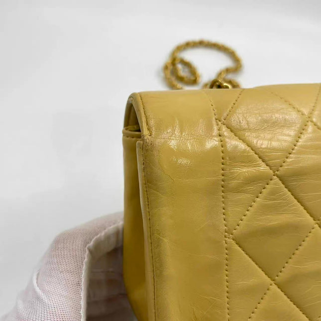Chanel Diana CC Flap Bag Small Vintage Yellow Lambskin Leather with 24k Gold HW, 1991-1994