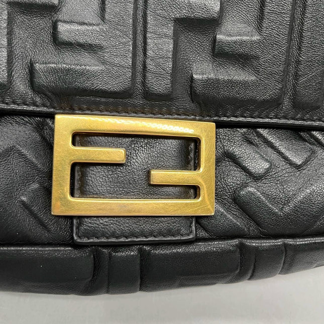 Sold Fendi Baguette Black Leather 3D FF Motif Crossbody bag Medium