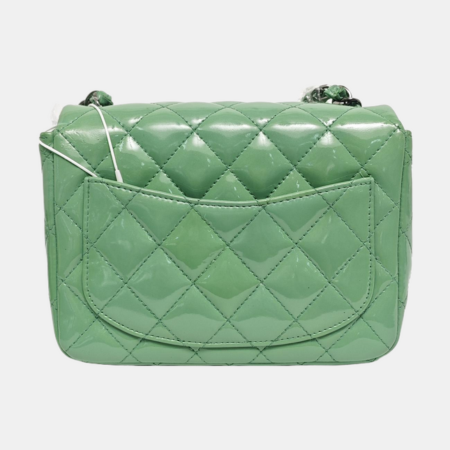 Chanel Classic Flap Mini Square Light Green Patent Leather Silver Hardware