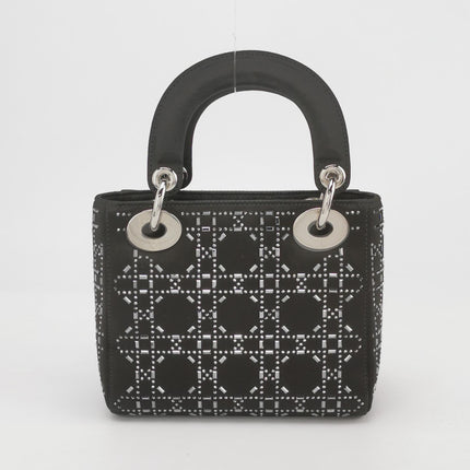 Lady Dior Mini Black Silk with Crystals Silver Hardware