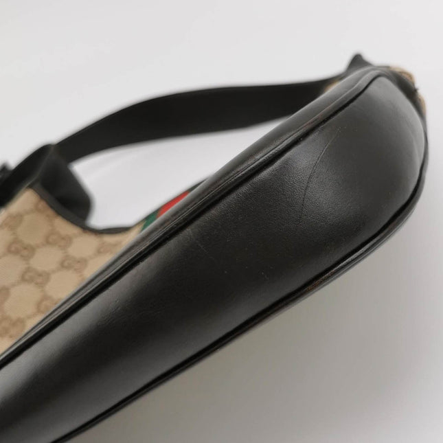 Sold Gucci Jackie Vintage Medium Monogram Canvas Black Leather Shoulder Bag