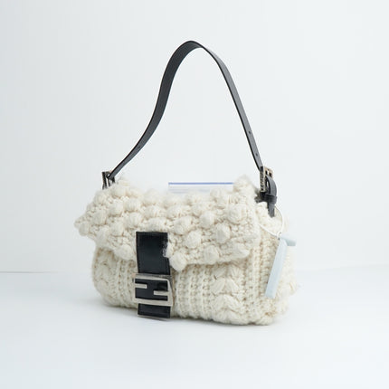 Sold Fendi Baguette Bag White Wool Pompom Shoulder Bag