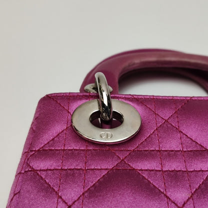 Lady Dior Mini Pink Silk with Silver Hardware