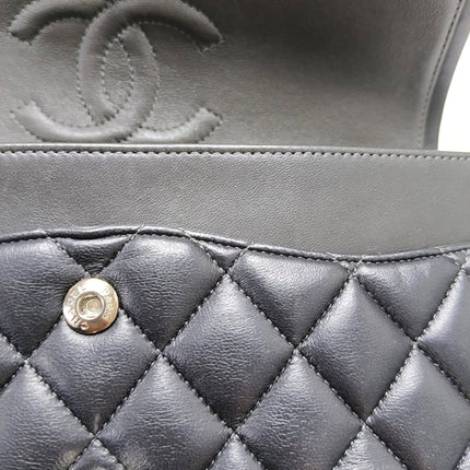 Chanel Timeless Classic Flap Medium Grey Lambskin Leather Silver Hardware