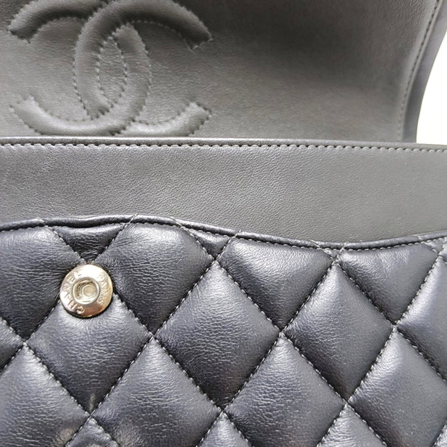 Chanel Timeless Classic Flap Medium Grey Lambskin Leather Silver Hardware