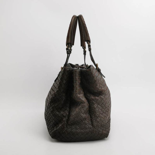 Bottega Veneta Roma Tote Intrecciato Lambskin Leather Dark Chocolate Brown 40cm