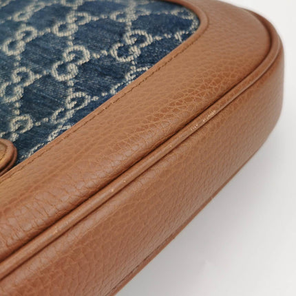 Sold Gucci Jackie 1961 Small Handbag in Blue Monogram Denim and Brown Leather
