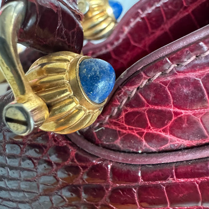 Gucci Vintage Burgundy Alligator Leather Blue Lapis Lazuli Stone Gold-tone Hardware Handbag