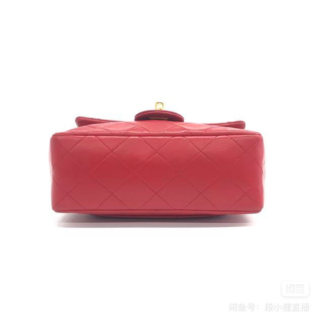 Chanel Vintage Classic Flap Mini Square Red Lambskin 24k Gold HW, 1989-1991