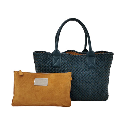 Bottega Veneta Cabat Tote Small/Medium Intreccio Blue Green Leather and Suede Lining 32cm