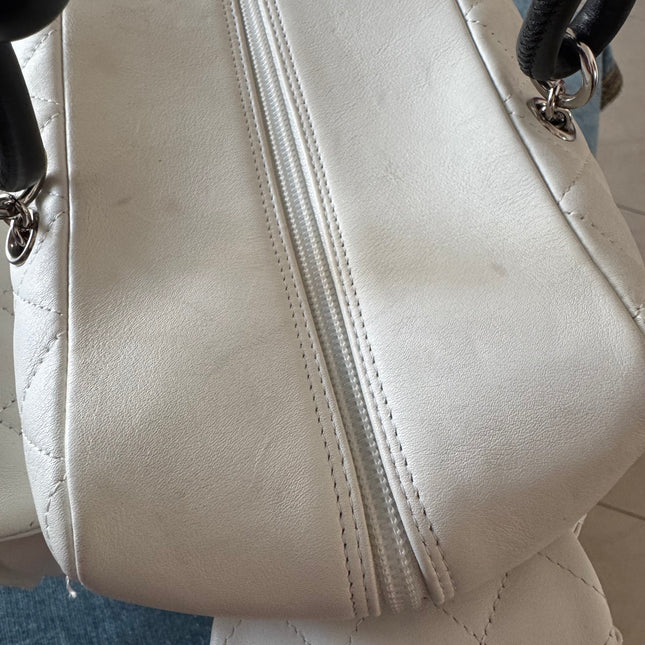Chanel Cambon Multi-pocket Ligne Reporter Bag Large White Calfskin Leather