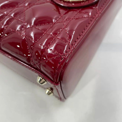 Lady Dior Mini Handbag 2021 Burgundy Red Patent Leather Gold-tone Chain Strap