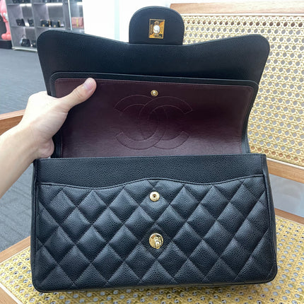 Chanel Classic Flap Jumbo 2011 Black Caviar Leather Double Flap Gold Hardware