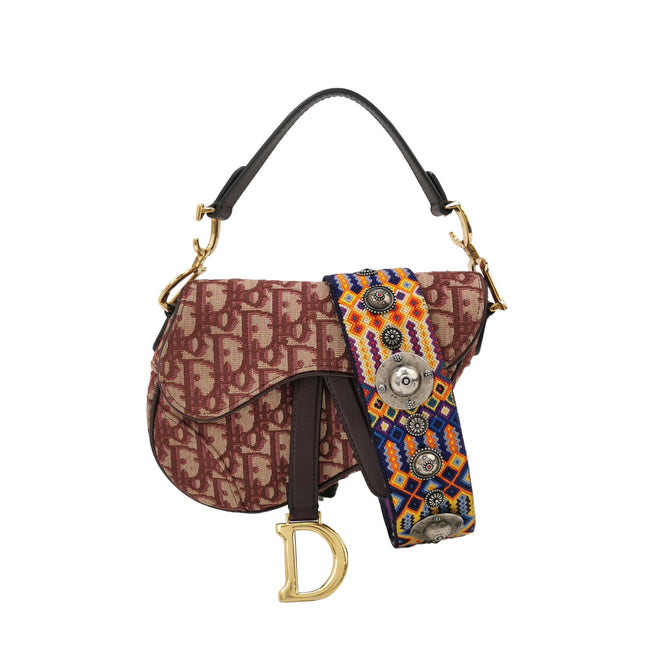Dior Saddle Mini Burgundy Oblique Monogram Canvas with Strap-Luxbags