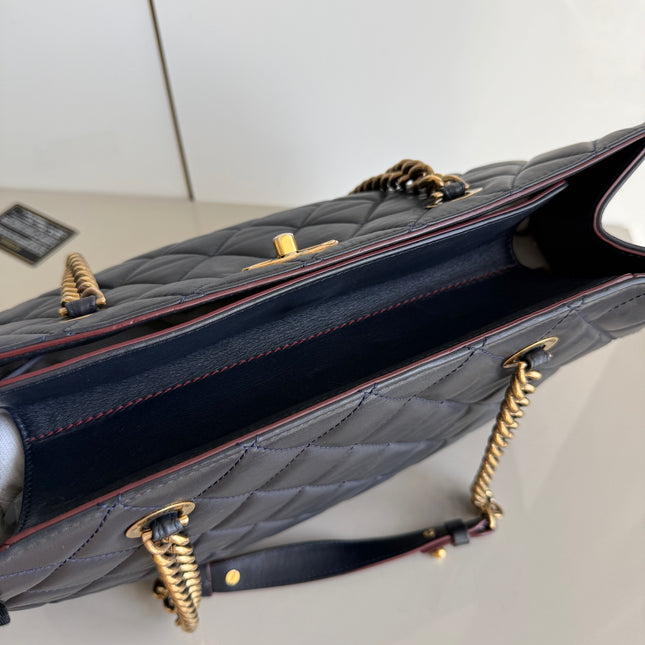 Chanel Perfect Edge Tote Quilted Navy Leather Antique Gold Hardware