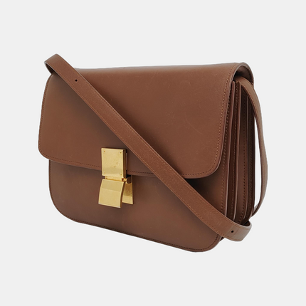 CELINE Classic Box Flap Caramel Brown Leather crossbody bag