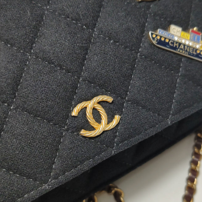Chanel Wallet on Chain Métiers d'Art Paris-Hamburg 2018 Black Wool Nautical Charms