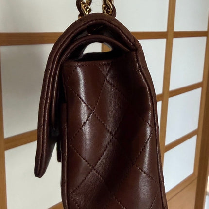 Chanel Classic Flap Rare Vintage Medium Brown Lambskin Leather 24k Gold Hardware 1989-1991