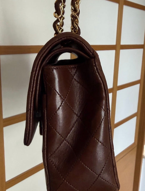 Chanel Classic Flap Rare Vintage Medium Brown Lambskin Leather 24k Gold Hardware 1989-1991