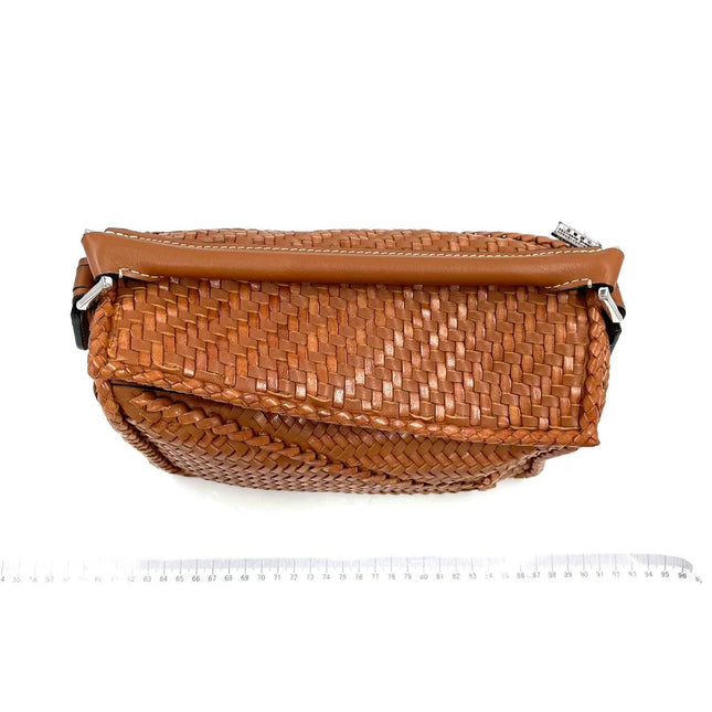 Loewe Puzzle Small Leather Woven Braided Caramel Tan Crossbody Bag