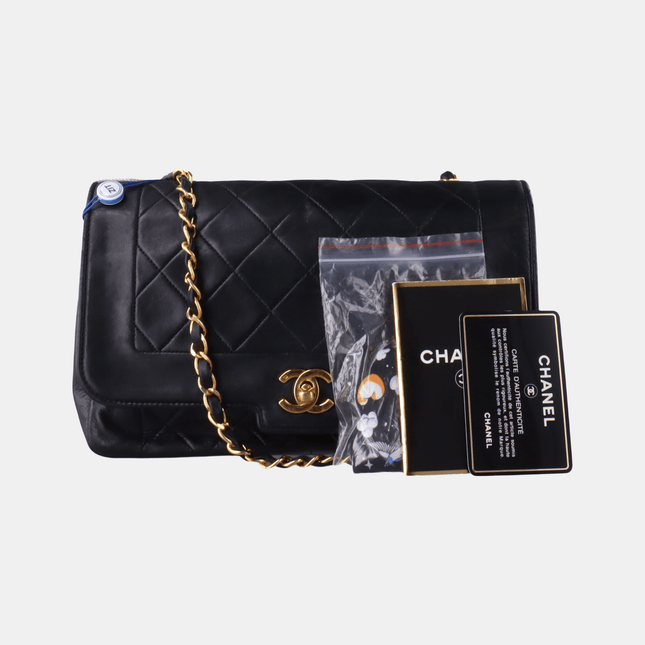 Chanel Diana CC Flap Bag Medium Vintage Black Lambskin Leather with 24k Gold HW, 1989-1991