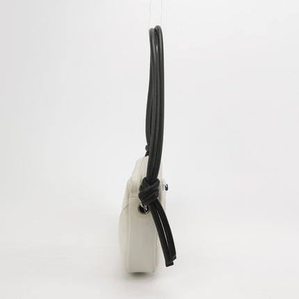 Chanel Cambon Clutch White Leather Snake Skin CC Logo Black Strap