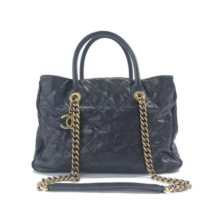 Chanel Shiva Tote Black Quilted Shiny Caviar Leather Gold Hardware-Luxbags