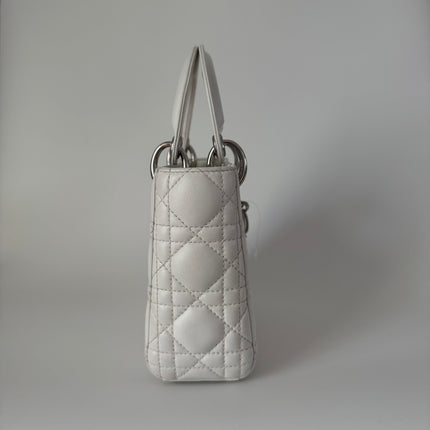 Lady Dior Mini White Lambskin Leather Silver HW Chain Strap 2018