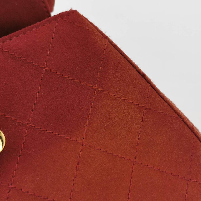 Chanel Kelly Mini 1997 -1999 Red Suede Leather Top Handle Bag
