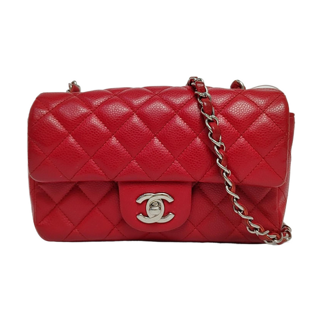 Chanel Classic Flap Rectangular Mini Red Caviar Leather Silver Hardware