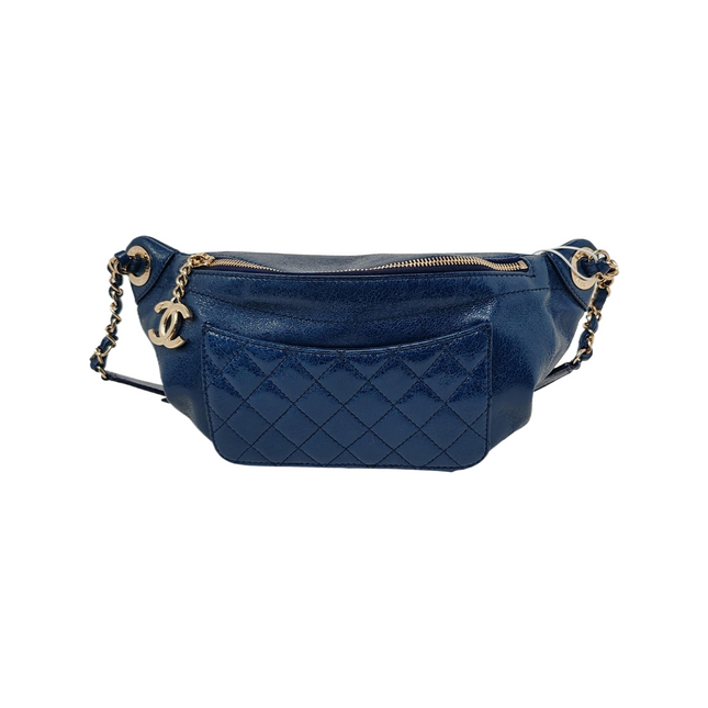 Chanel Belt Bag Navy Shiny Calfskin Skin Leather Gold-tone Hardware-Luxbags