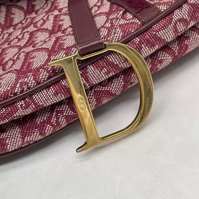 Dior Saddle Vintage Medium Red Burgundy Monogram Oblique Shoulder Bag 2002