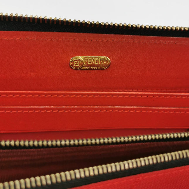 Fendi Clutch Denim Leopard Print with Red Leather Handles