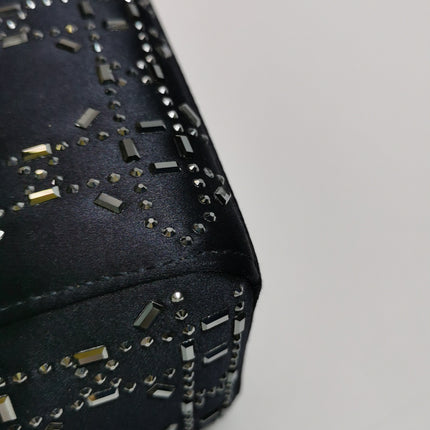 Lady Dior Mini Black Silk with Crystals Silver Hardware