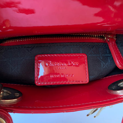 Sold Lady Dior Patent Leather Red Mini handbag with gold hardware