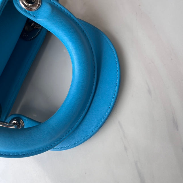 Sold Lady Dior Mini Teal Blue handbag Cannage Leather with strap