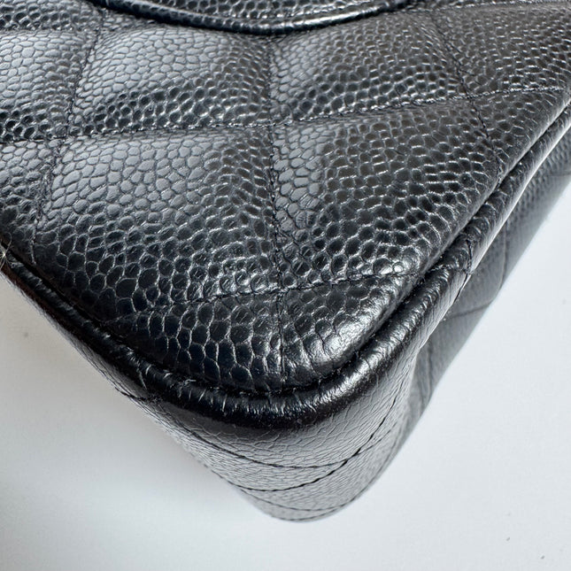 Chanel Classic Flap Jumbo Black Caviar Leather Double Flap with Gold Hardware