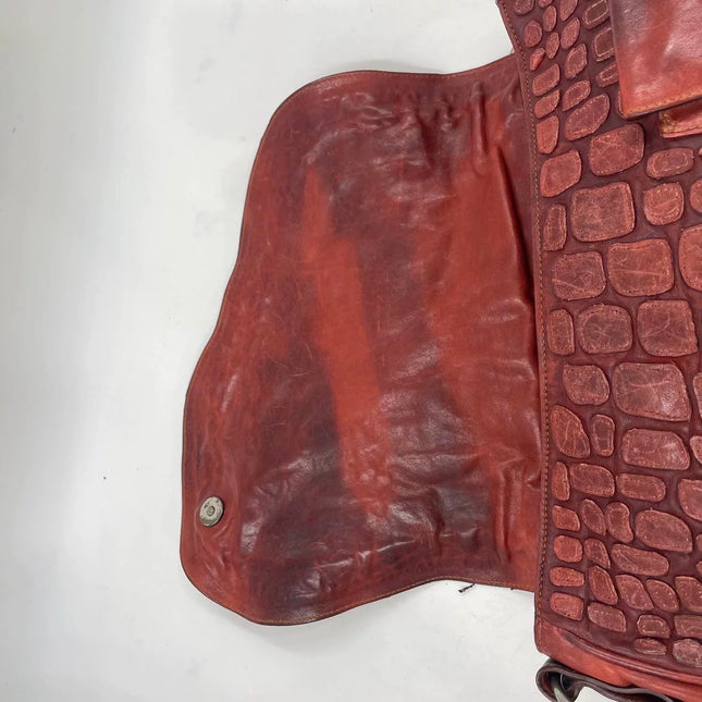 Dior Vintage Gaucho Large Red Leather Crocodile Embossed Crossbody Bag