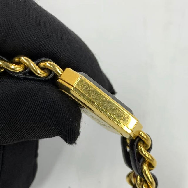 CHANEL Vintage PREMIERE Watch Small Black Leather and 24KT Yellow Gold Plated