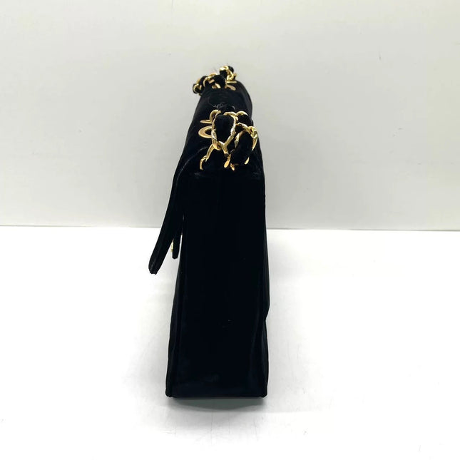 Chanel Classic Flap Maxi Black Velvet Leather Giant Gold CC Logo