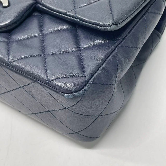 Chanel Classic Flap Mini 2014 Navy Lambskin Leather Silver Hardware