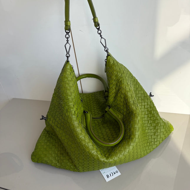 Bottega Veneta Maxi Convertible Tote Bag Hobo Green Leather Two-way Carry 52cm-Luxbags