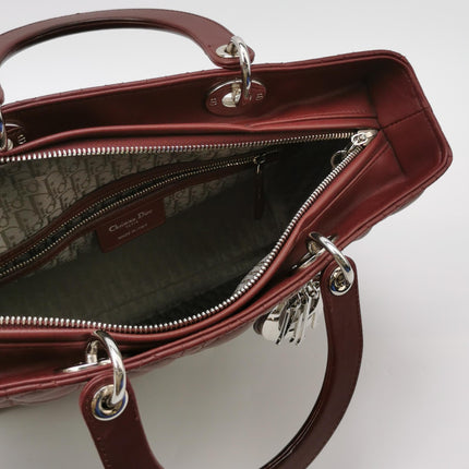 Lady Dior Large Bag Burgundy Lambskin Cannage Leather