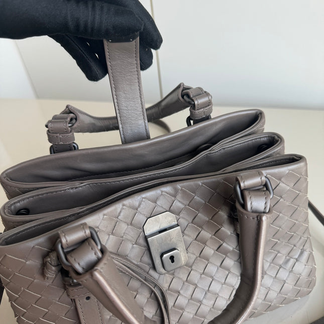 Bottega Veneta Roma Handbag Bag Intrecciato Nappa Leather Grey Mini 25cm