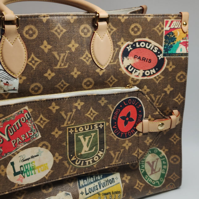 Louis Vuitton OnTheGo Large Hotel Labels Brown Monogram Crossbody Tote